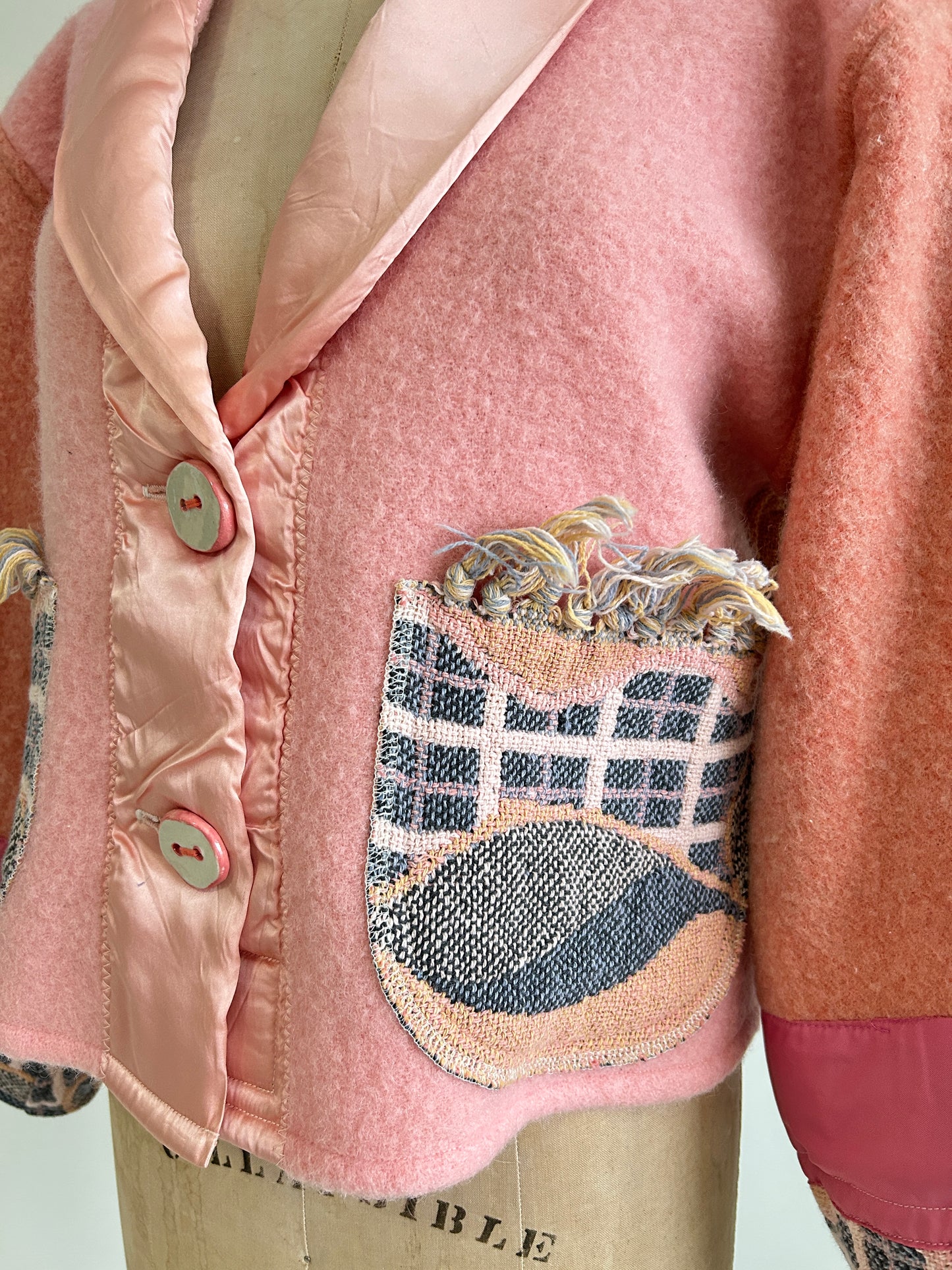 Vivianne Cropped Jacket with Upcycled Vintage Wool & Throw Blanket Size M/L #CVCWML39