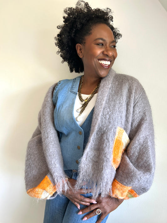 Vivianne Cropped Jacket with Upcycled Holt Renfrew Vintage Mohair Wool Size 2X/3X #VIVW18