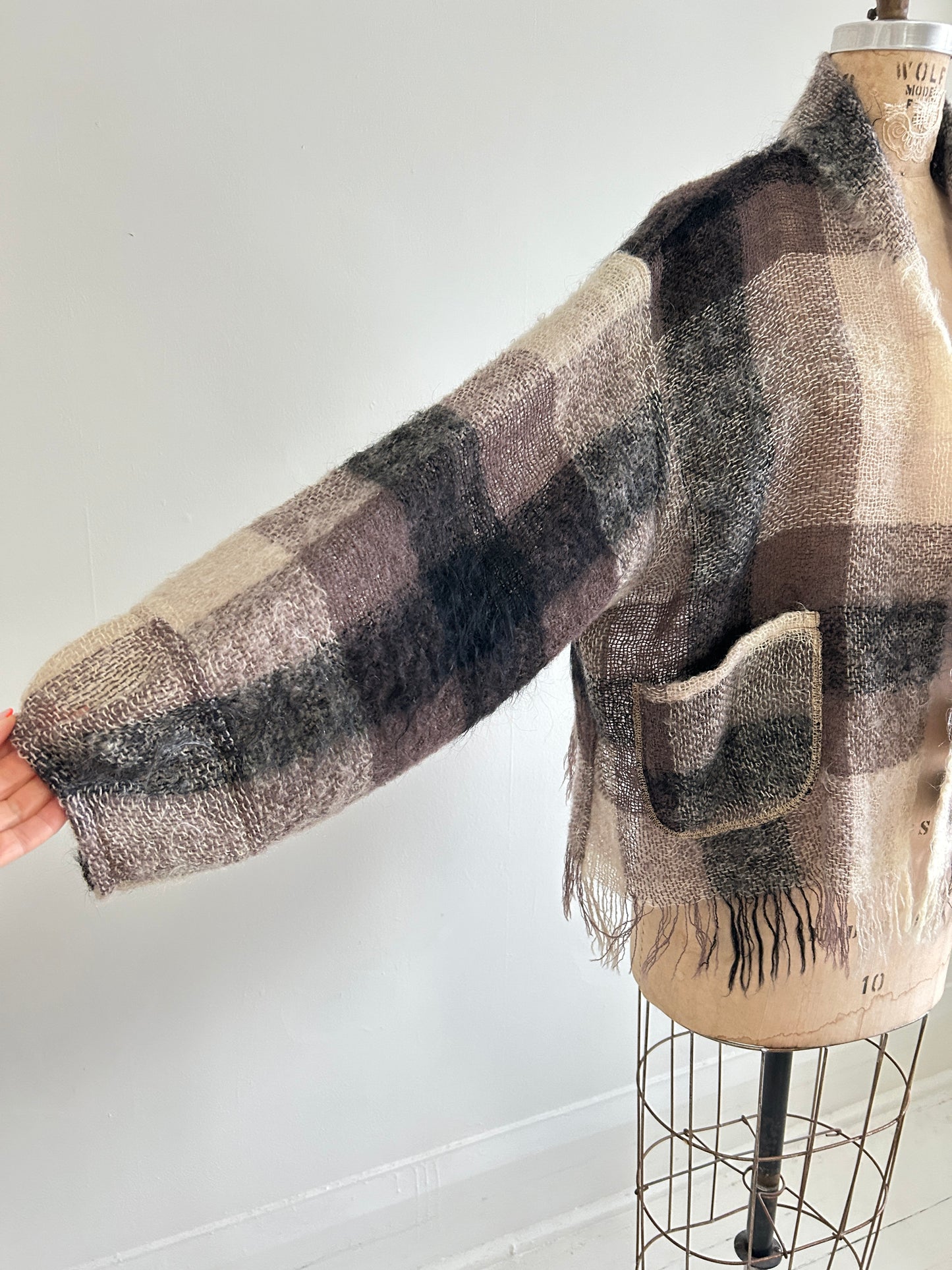 Vivianne Cropped Jacket with Upcycled Vintage Holt Renfrew Mohair Wool Size XL/2X #CVCMX2X46