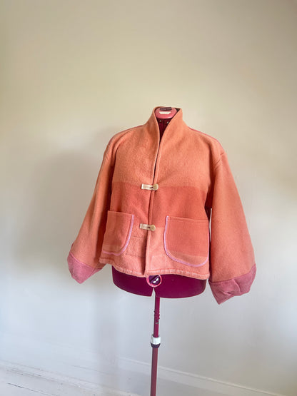 Vivianne Cropped Jacket with Upcycled Vintage Trapperpoint Wool Blanket Size 2X/3X #CVCW23X11