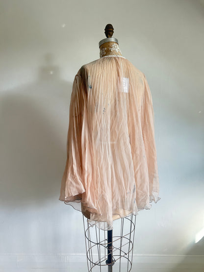Ethereal Vintage Peachy Beige Sheer Hand dyed Pleated Top Size up to L #VIN2