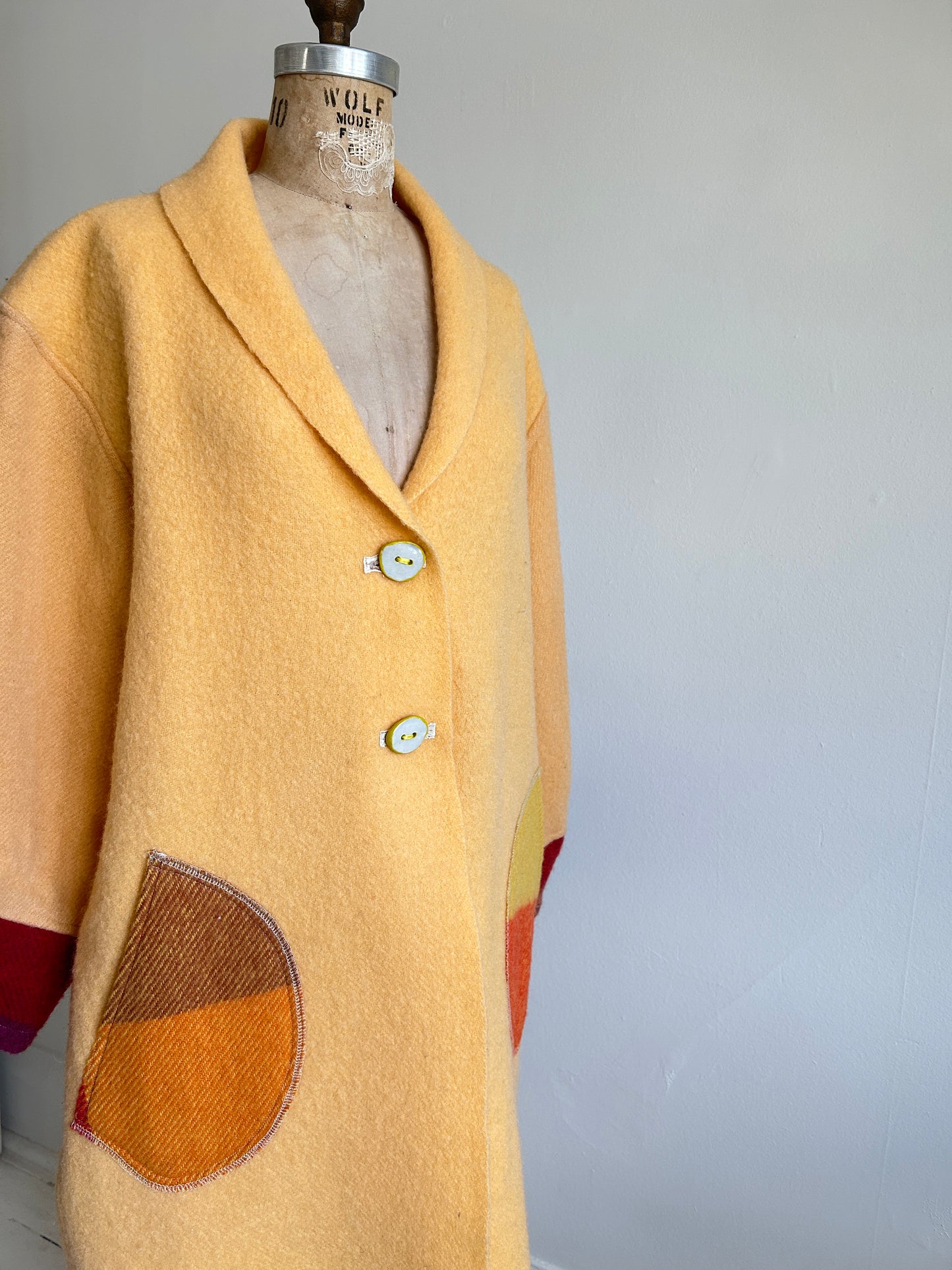 Vivianne Duster with Upcycled Vintage Wool Blanket & Handmade Ceramic Buttons Size M/L #CVDWML51