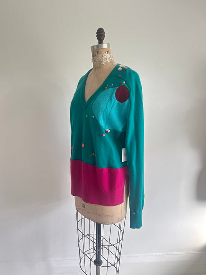 Needlefelted and Circle Patched Confetti Cashmere Sweater XL/2X #CASX2X1