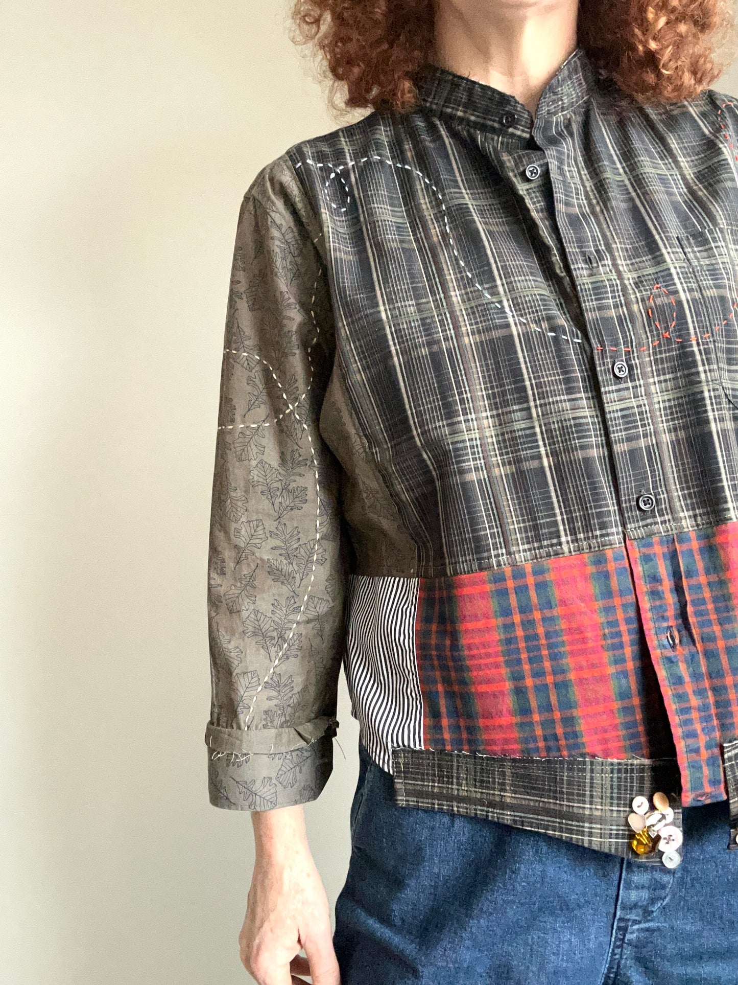 Reworked “Tuxedo Workwear” Buttondown Shirt with Handstitching XL/2X #TBX2X19