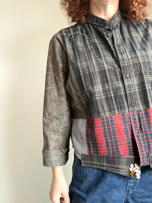 Reworked “Tuxedo Workwear” Buttondown Shirt with Handstitching XL/2X #TBX2X19