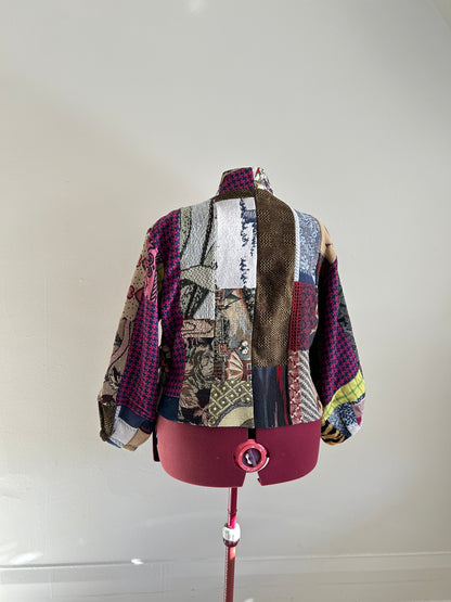 Vivianne Cropped Jacket with Upcycled Throw Blanket Patchwork Size 2X/3X #VIVT13