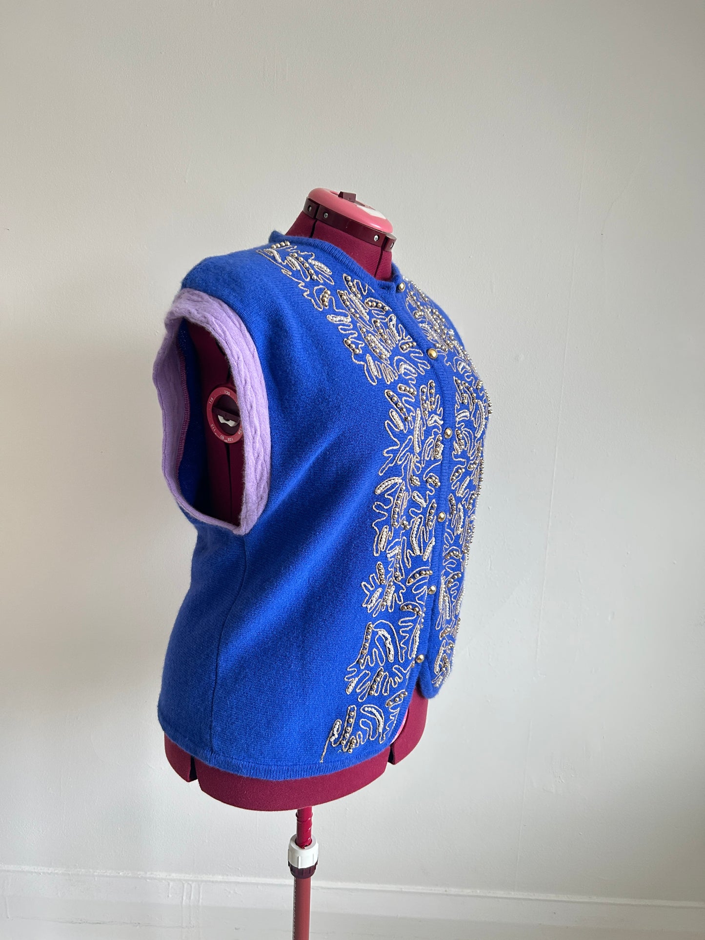 Abstract Art Patched Upcycled Vintage Cashmere Buttondown Vest Size 2X/3X #CAV23X13