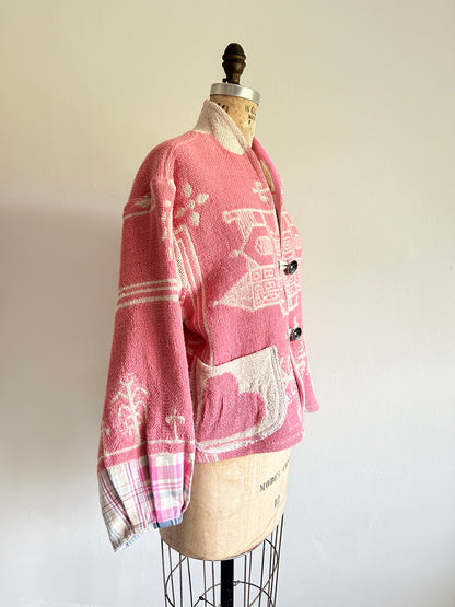 Vivianne Cropped Jacket with Upcycled Throw Blanket M/L #CVCTML7
