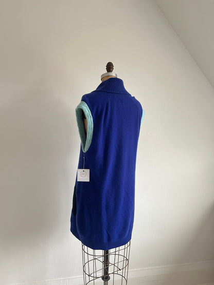 Abstract Art Patched Upcycled 2 Way Zipup Cashmere Vest Size L/XL #CAVLXL33