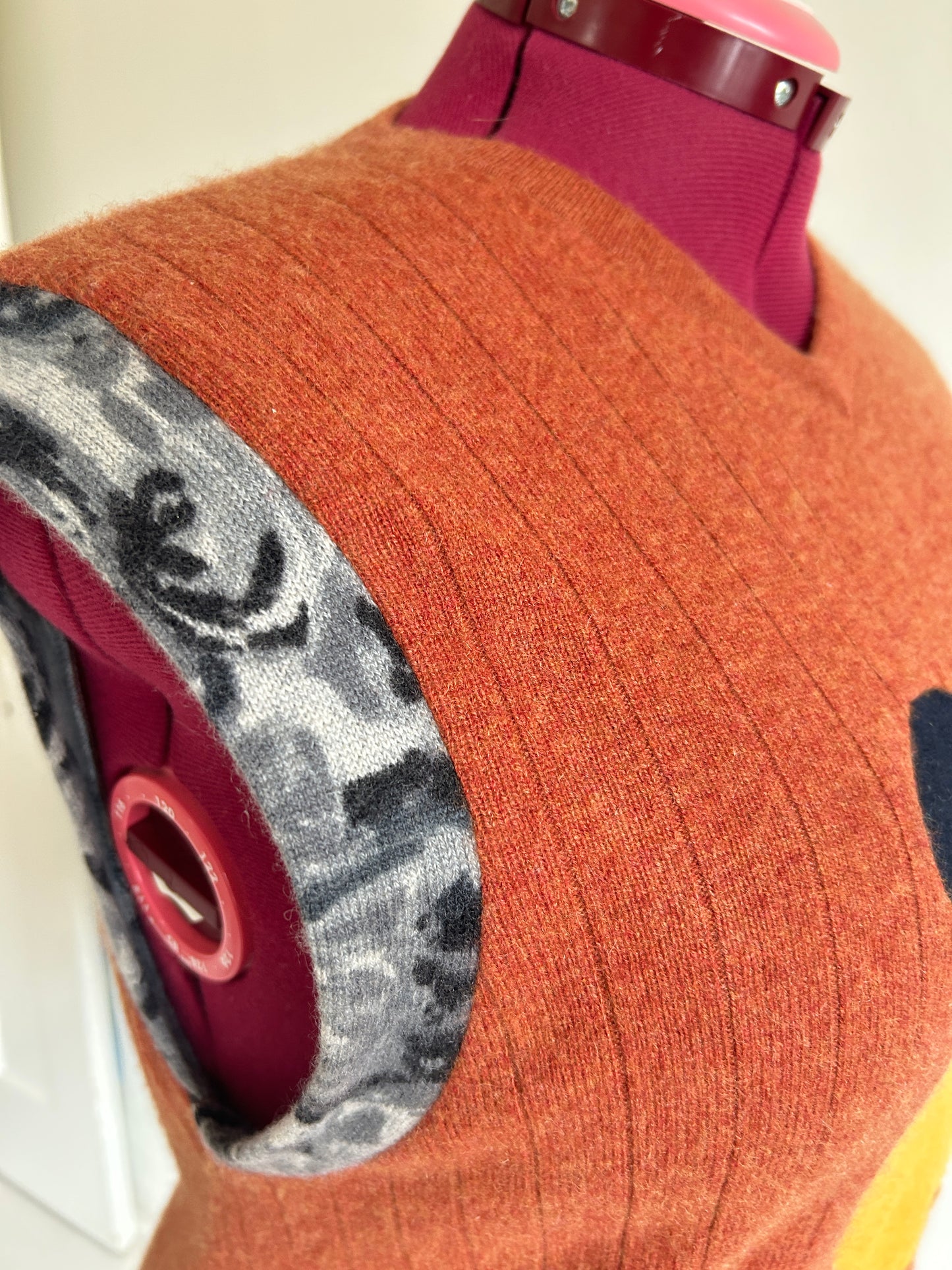 Abstract Art Patched Upcycled Cashmere Vest Size 2X/3X #CAV23X30