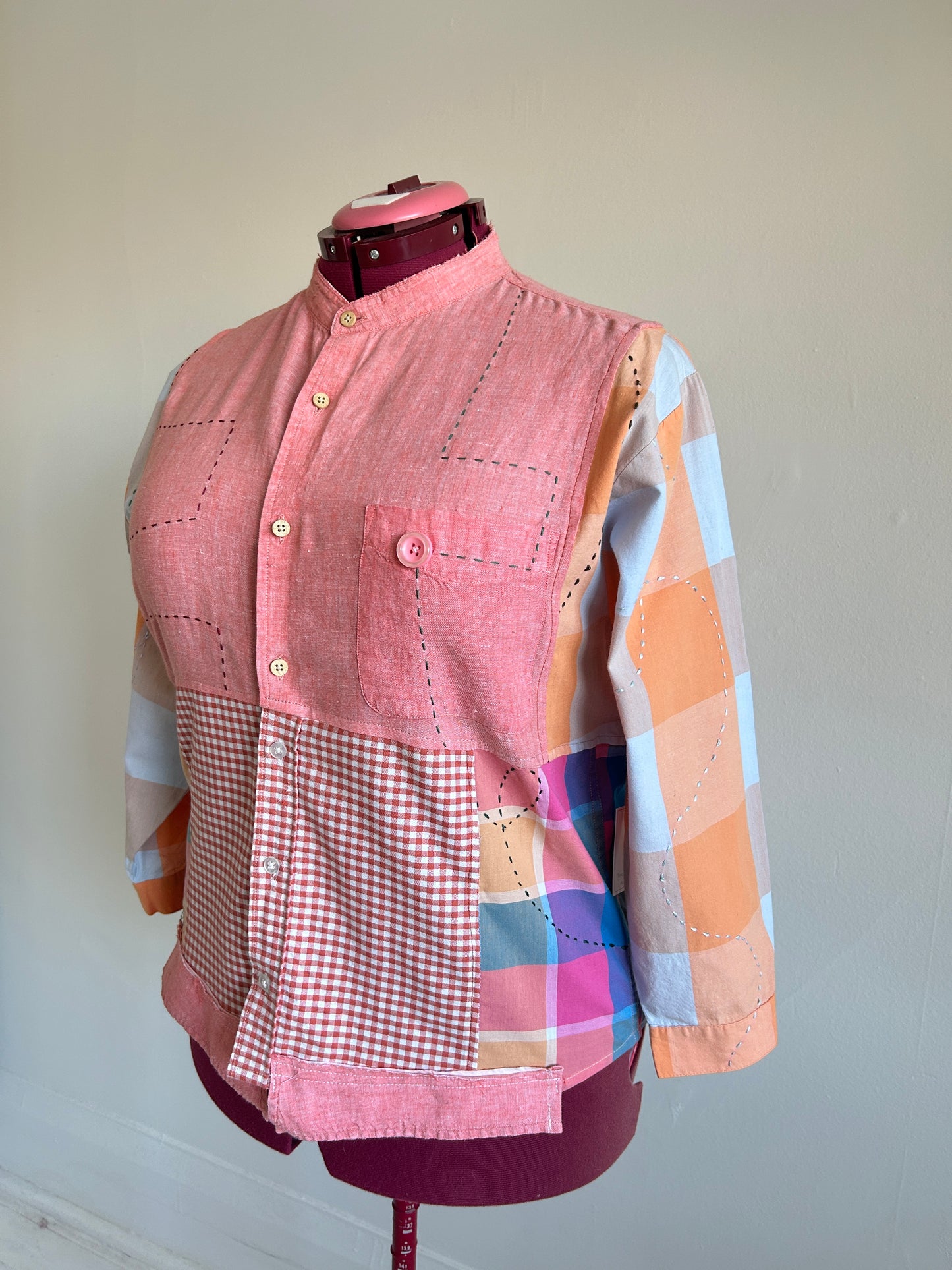 Reworked “Tuxedo Workwear” Buttondown Shirt with Handstitching XL/2X #TB23X10