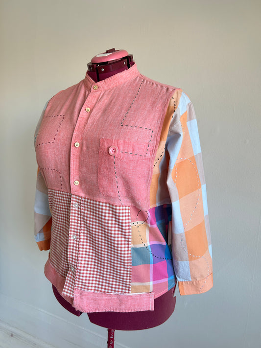 Reworked “Tuxedo Workwear” Buttondown Shirt with Handstitching XL/2X #TB23X10