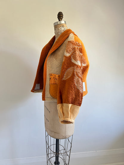 Vivianne Cropped Jacket with Upcycled Vintage Wool & Fleece Blankets Size XS/S #CVCWXXS14