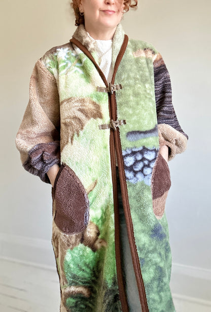 Vivianne Duster with Upcycled Fleece Blanket Horse Theme Size S/M #CVDFSM23