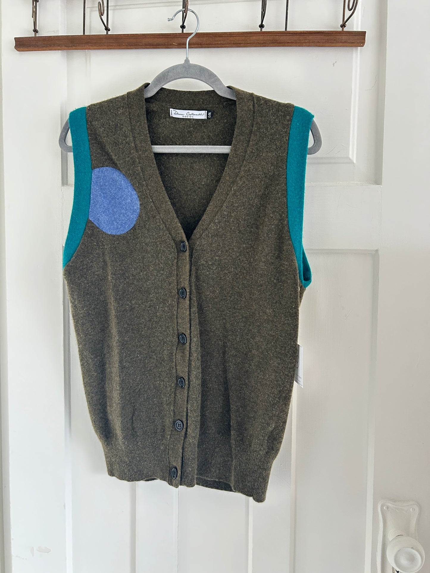 Abstract Art Patched Upcycled Cashmere Buttondown Vest Size L/XL #CAVLXL12
