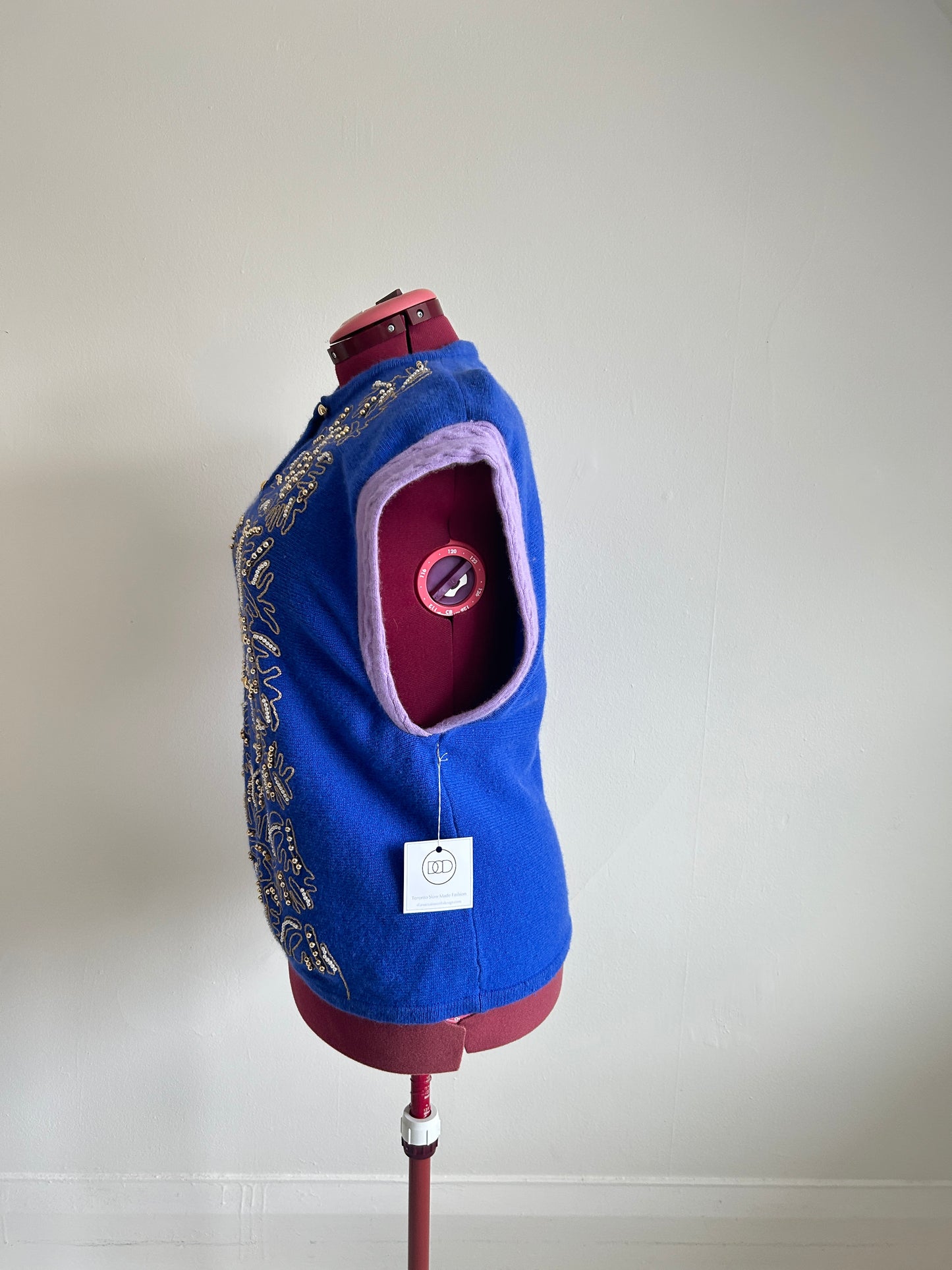 Abstract Art Patched Upcycled Vintage Cashmere Buttondown Vest Size 2X/3X #CAV23X13
