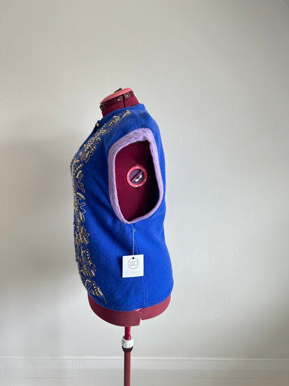 Abstract Art Patched Upcycled Vintage Cashmere Buttondown Vest Size 2X/3X #CAV23X13