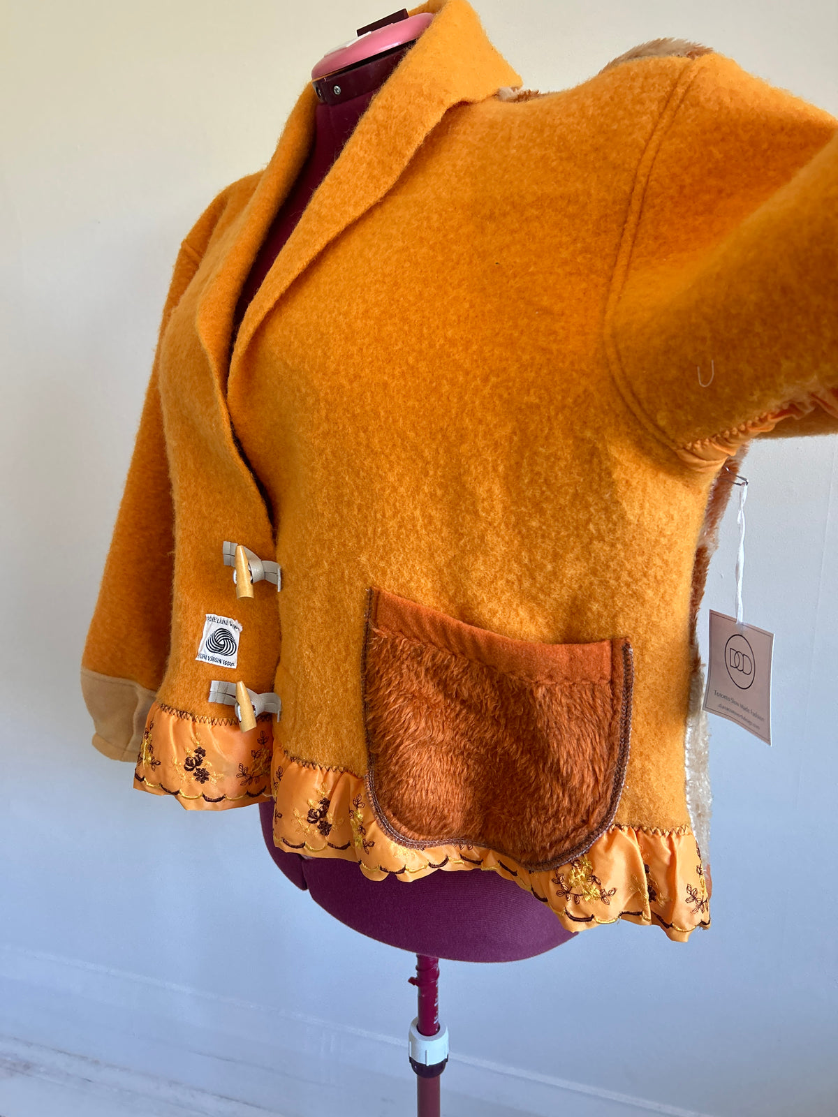 Vivianne Cropped Jacket with Upcycled Vintage Virgin Wool & Fleece Blankets Size 2X/3X #CVCW23X1