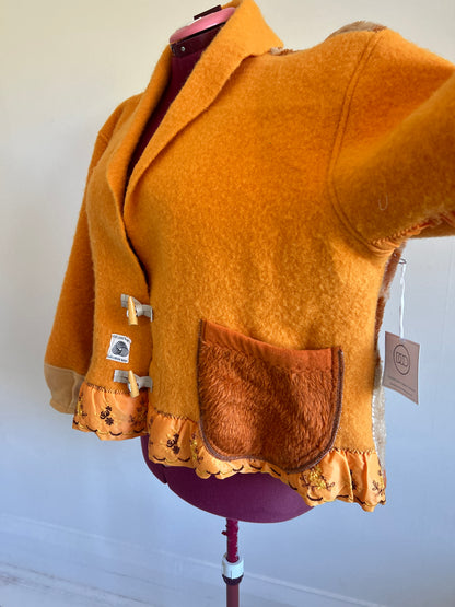 Vivianne Cropped Jacket with Upcycled Vintage Virgin Wool & Fleece Blankets Size 2X/3X #CVCW23X1