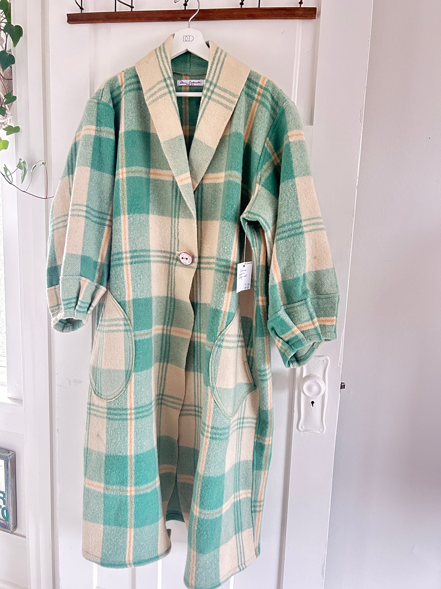 Vivianne Duster with Upcycled Vintage Wool Blanket & Handmade Ceramic Button Size XL/2X #CVDWX2X13
