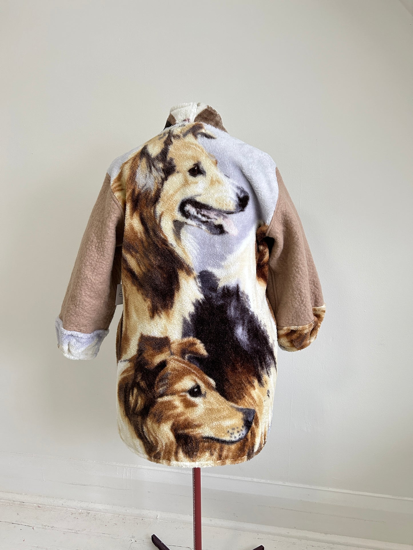 Vivianne Jacket with Upcycled Vintage & Fleece Wool Blanket & Leather & Wooden Toggles Dog Theme Size XL/2X #CVJFX2X7