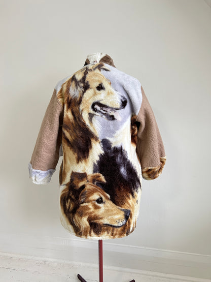 Vivianne Jacket with Upcycled Vintage & Fleece Wool Blanket & Leather & Wooden Toggles Dog Theme Size XL/2X #CVJFX2X7