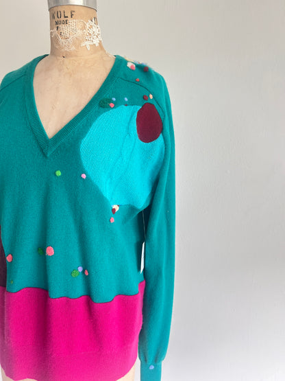 Needlefelted and Circle Patched Confetti Cashmere Sweater XL/2X #CASX2X1