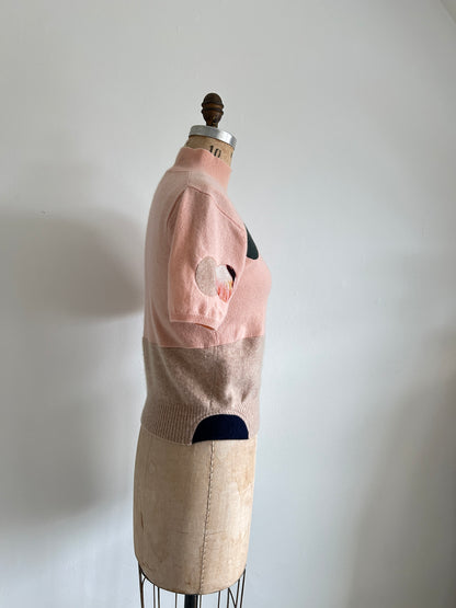 Abstract Art Patched Upcycled Lord & Taylor Cashmere Sweater XS/S #ART17