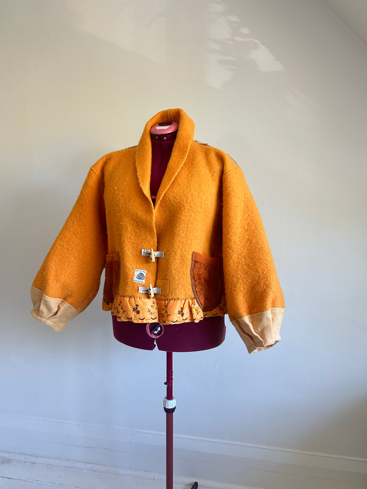 Vivianne Cropped Jacket with Upcycled Vintage Virgin Wool & Fleece Blankets Size 2X/3X #CVCW23X1