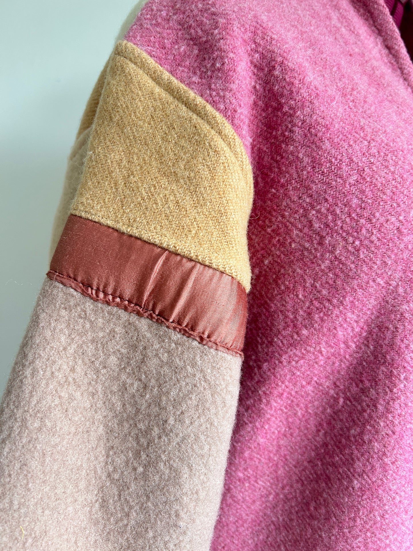 Vivianne Jacket with Upcycled Vintage Wool Patchwork & Leather & Wooden Toggles Size XL/2X #CVJWX2X56