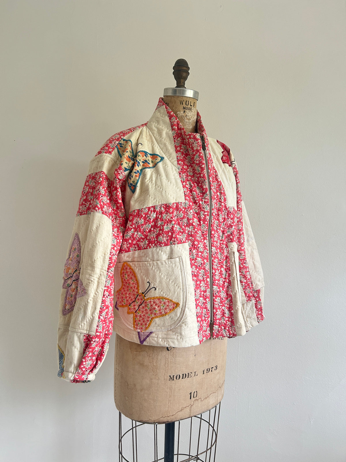 Billie Zip Up Jacket with Upcycled Vintage Butterfly Quilt Size XL/2X #BILLX2XCR4