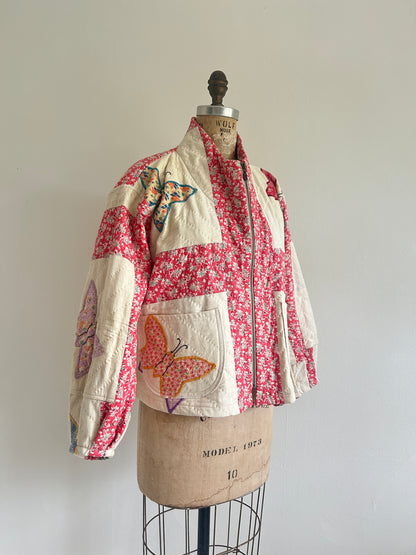 Billie Zip Up Jacket with Upcycled Vintage Butterfly Quilt Size XL/2X #BILLX2XCR4