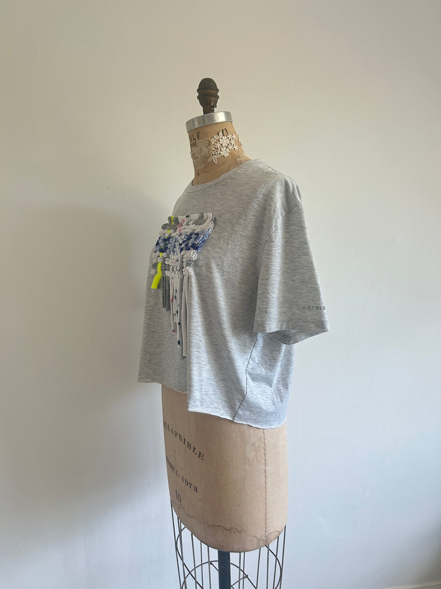 Reworked Preloved Cropped Tshirt - Woven Series Size L/XL #TSHIRT9