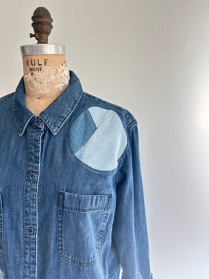 Upcycled Modern Workwear Denim Shirt - Circle Series Size L/XL #DENLXL1