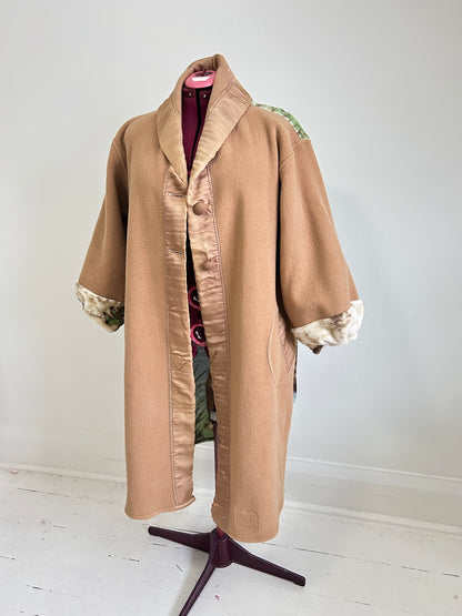 Vivianne Duster with Upcycled Fleece & Vintage Wool Blanket Puppy Theme Size XL/2X #CVDW23X30