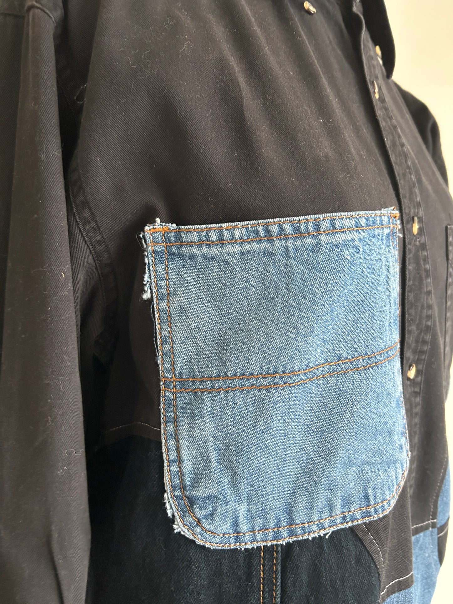 Upcycled Modern Workwear Denim Shirt - Circle Series Size M/L #DBML6