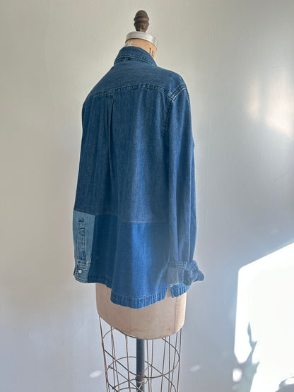 Upcycled Modern Workwear Denim Shirt - Circle Series Size L/XL #DENLXL1