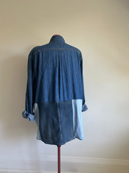 Upcycled Modern Workwear Wrangler Denim Shirt - Circle Series Size 2X/3X #DEN3X6