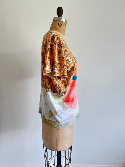 Reworked Preloved Tie Dyed and Tiger Cropped Tshirt - Circle Series Size M/L #TSHIRT15