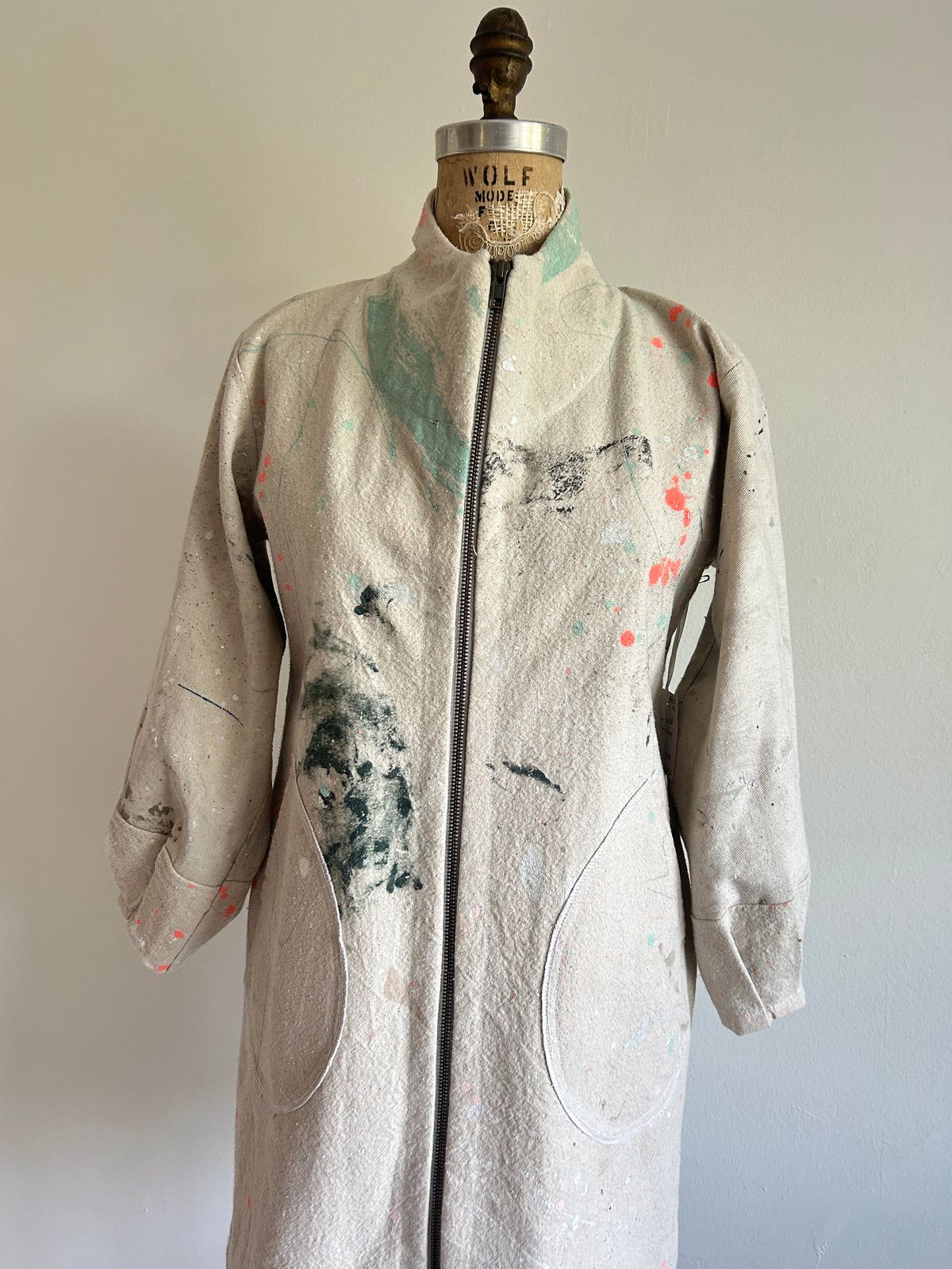 Billie Zip Up Jacket with Upcycled Painters Drop Cloths Size XS/S #BILLJXSS10