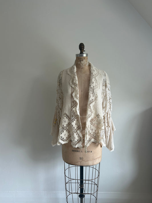 Vivianne Cropped Jacket Upcycled Vintage Cotton Crochet Size XL/2X #VIVCR13