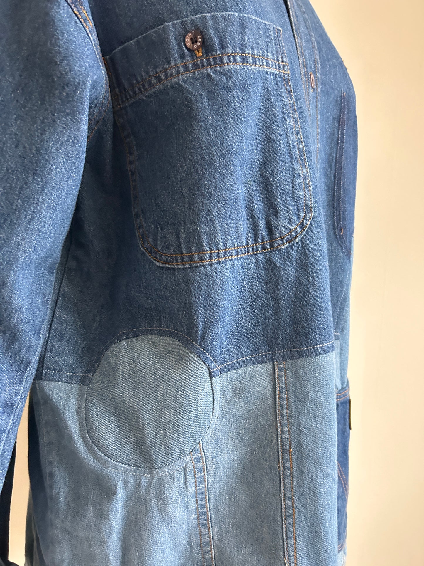 Upcycled Modern Workwear Wrangler Denim Shirt - Circle Series Size L/XL #DBML7
