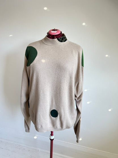 Abstract Art Patched Upcycled Cashmere Sweater 3X Tall #CAS3X4