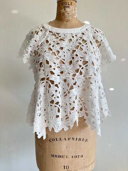 Preloved Upcycled white Lace Top Size S/M #VIN2