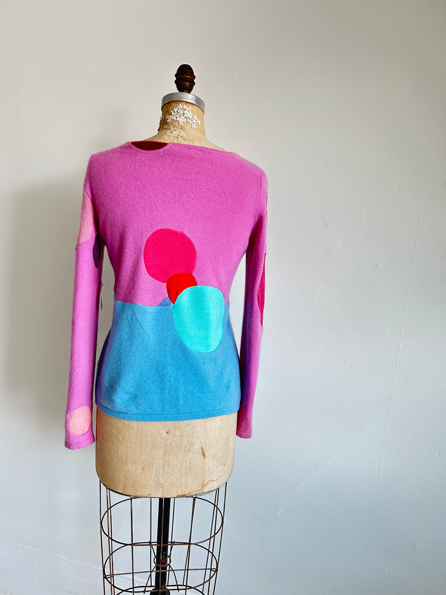 Abstract Art Patched Upcycled Cashmere Sweater S/M #CASSM21