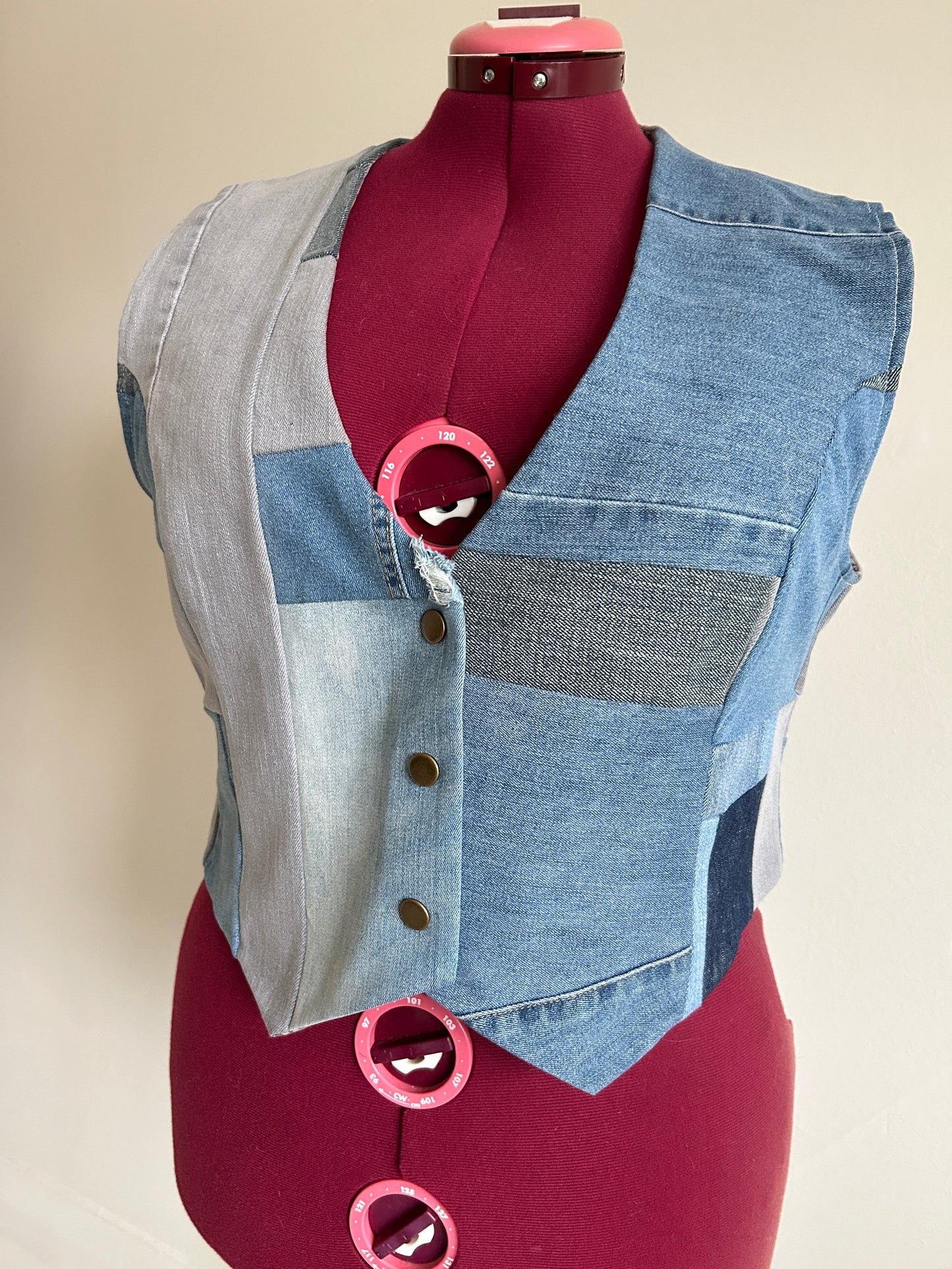 Leni Reclaimed Patchwork Denim Vest with Cotton Lining XL #DVXL15