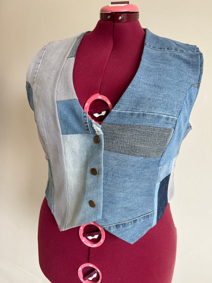 Leni Reclaimed Patchwork Denim Vest with Cotton Lining XL #DVXL15