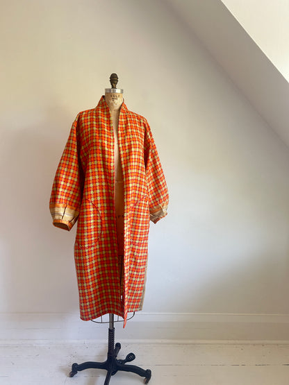 Vivianne Duster Jacket with Upcycled Vintage Deadstock Lightweight Wool & Vintage Drapery Size M/L #CVDWML10