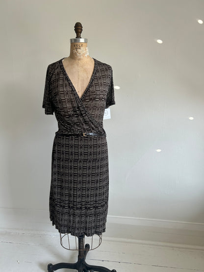 Preloved Hugo Boss Silk Sheer Faux Wrap Dress Size M #VIN8