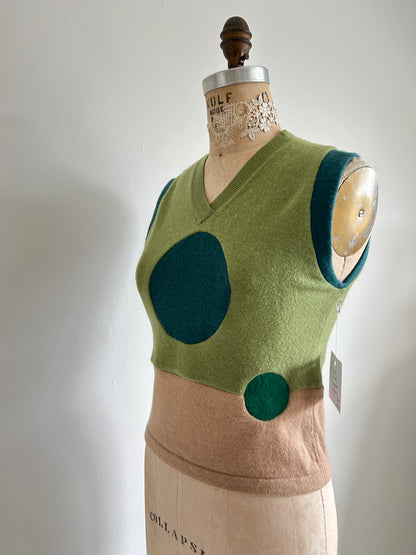 Abstract Art Patched Upcycled Cashmere Vest Size XS/S #ARTV10